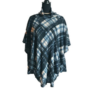NWT Pure Essence Canada 2 PIECE Blue Plaid Mock Neck Short/Top & Matching Shawl